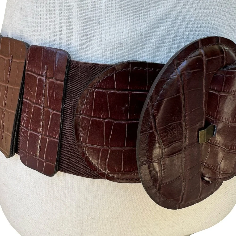 Bebe Vintage 90s Y2K Indie Sleaze Brown Crocodile Embossed Wide Cinch Belt M/L
